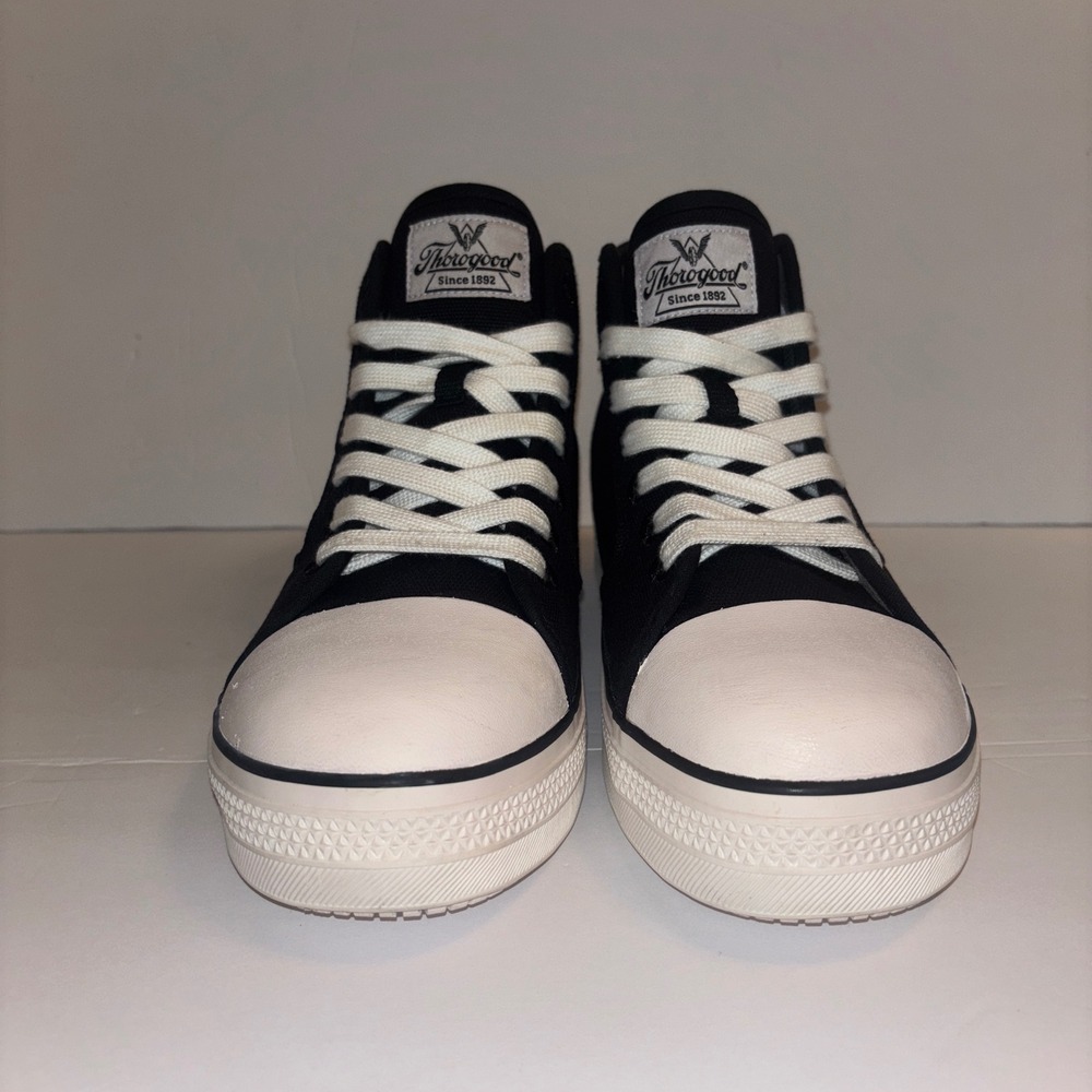 Thorogood Safety Toe High Top Sneakers Mens 8 Black White 808-6200 ASTM EH Slip